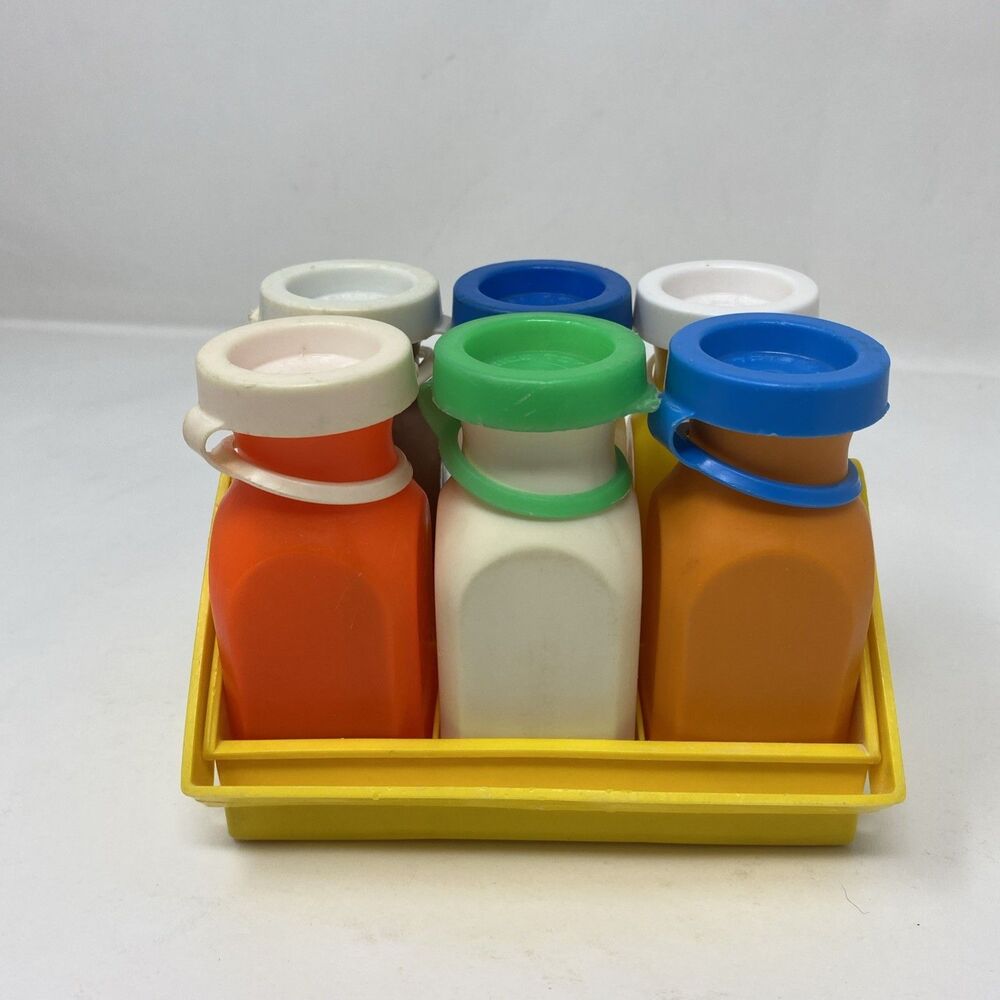 Vintage 1977 Original Fisher Price Milk Carrier With Some RARE Bottles #637